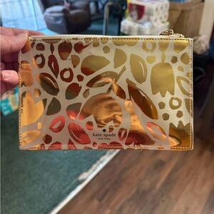 Kate Spade Gold and Cream Patterned Wristlet